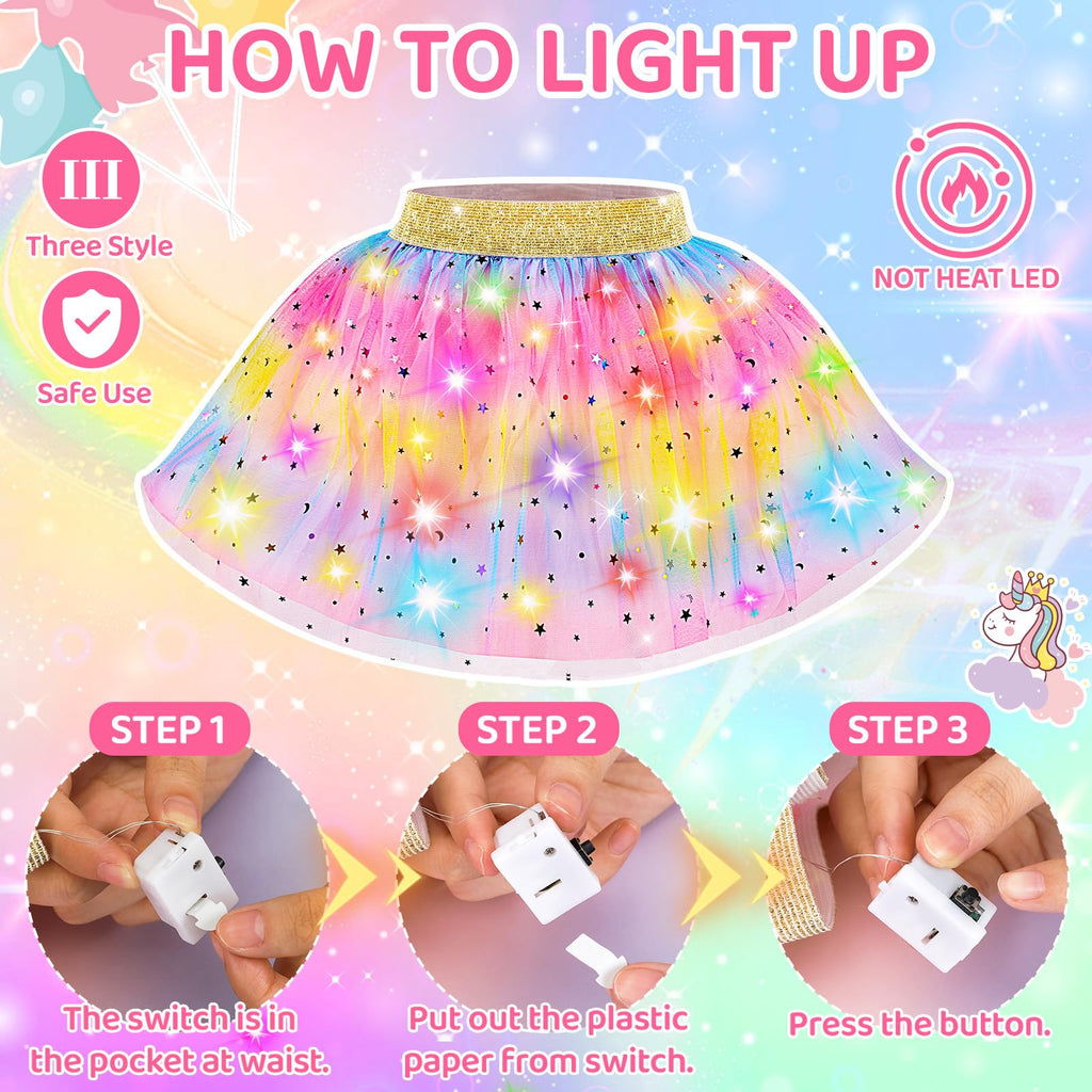 Rainbow Light-Up Princess Dress Set for Girls 4-6 with Unicorn Accessories