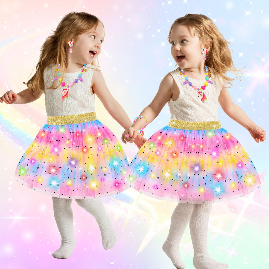 Rainbow Light-Up Princess Dress Set for Girls 4-6 with Unicorn Accessories