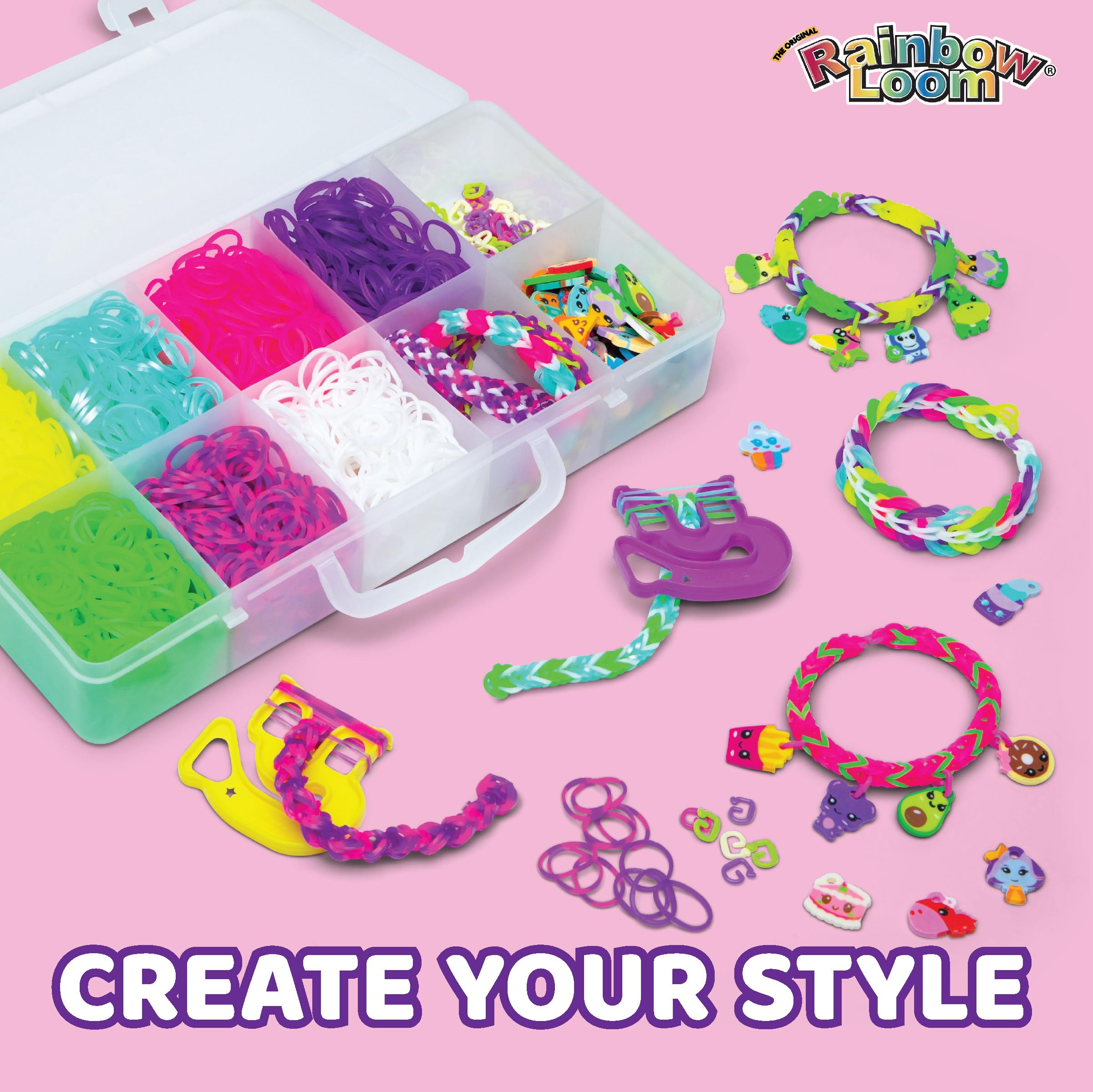 Rainbow Loom Loomi-Pals Mini Set: 60 Assorted Charms, Happy Loom, 2100 Bands in Portable Case – Ages 7+
