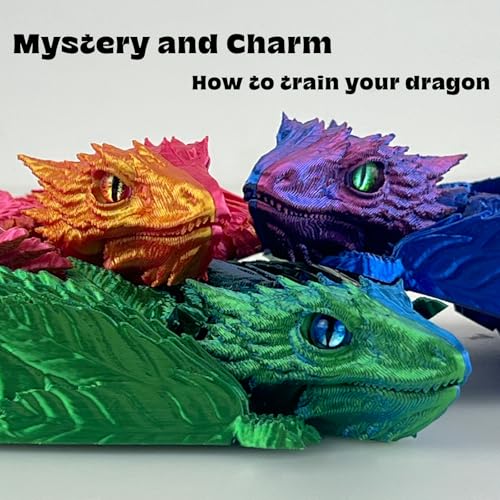 Rainbow Noctilucent Feathered Wyvern Dragon - 3D Printed Articulated Dragon Toy with Wings