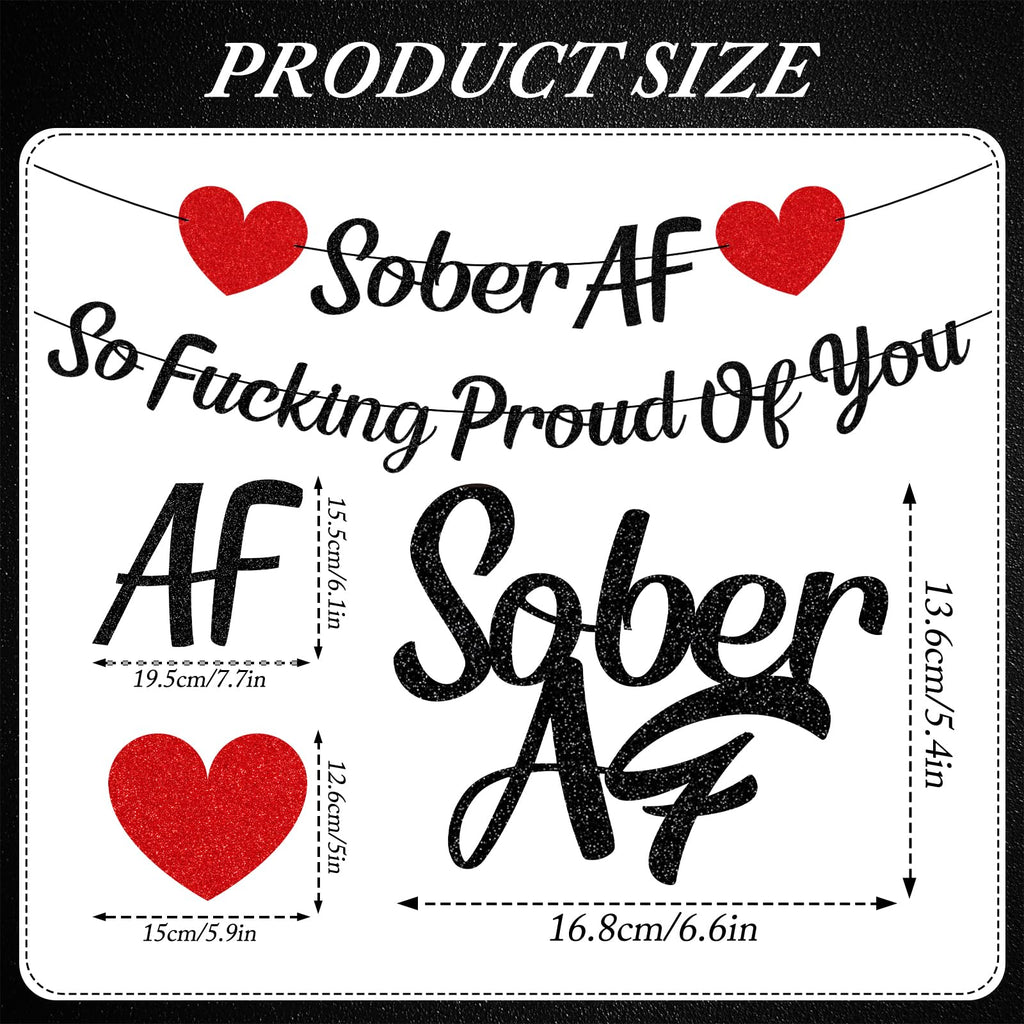 Rakuto Sobriety Party Banner & Cake Topper Set – Black Glitter, Pre-Assembled