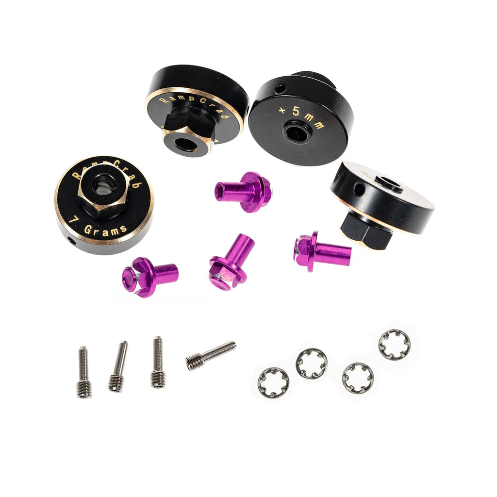 RampCrab Brass Hex Wheel Hub Extensions +5mm for SCX24 & AX24 (Purple)
