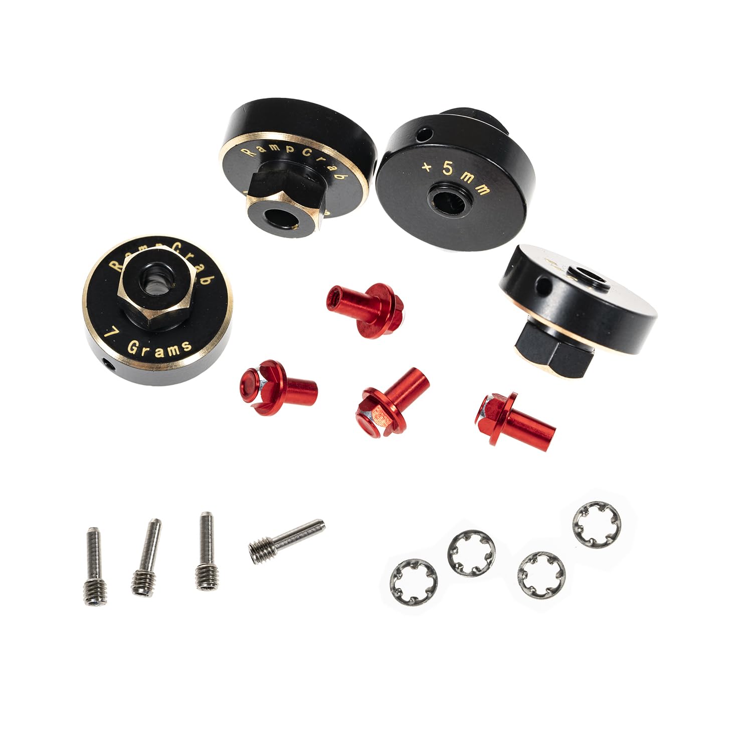 RampCrab Brass Hex Wheel Hub Extensions +5mm for SCX24 AX24 RC Crawler – Red