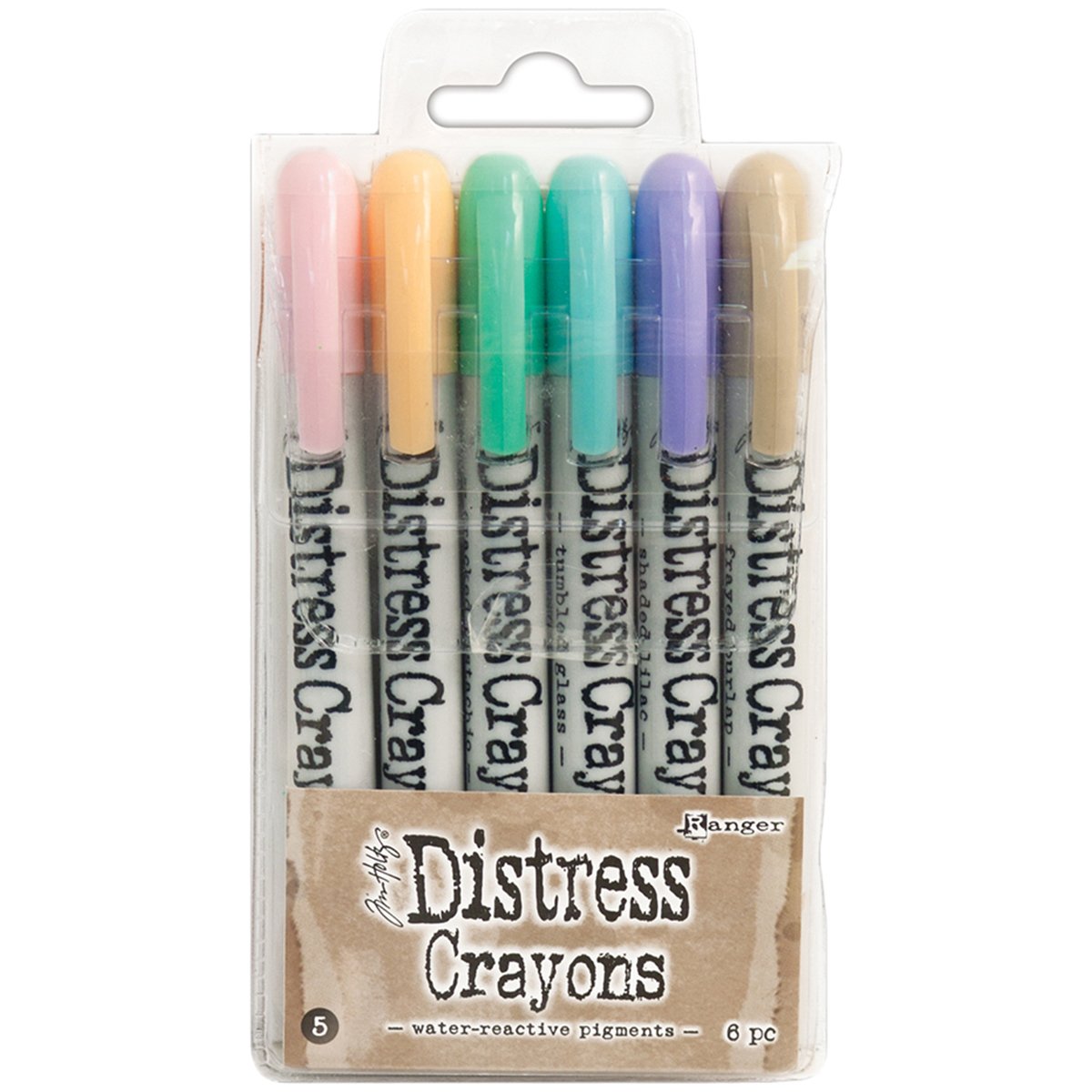Ranger Tim Holtz Distress Crayon Set #5 - 6 Water-Reactive Crayons for Mixed Media