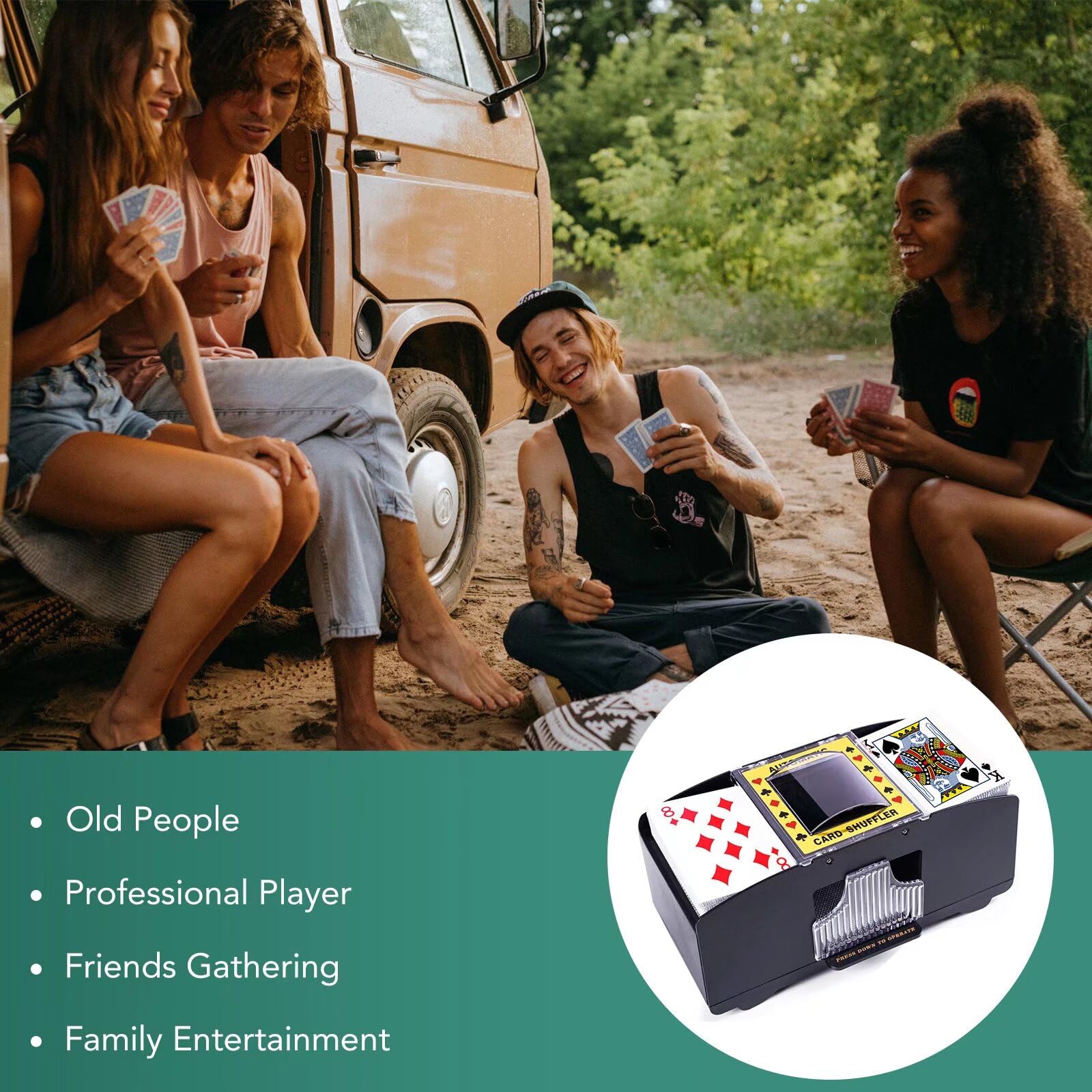 Rareidel Automatic Card Shuffler for 2 Decks – Battery Operated Electric Card Shuffling Machine for Poker, UNO, Blackjack & More