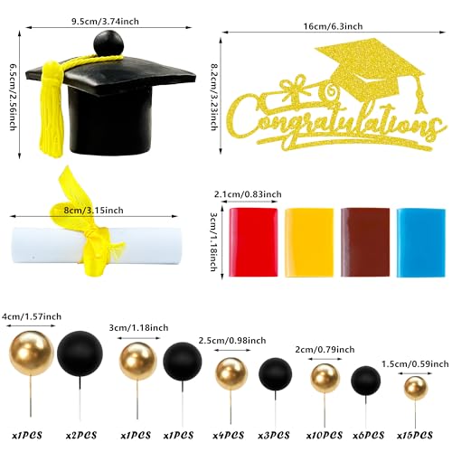 RASSLISA 50-Piece Graduation Cake Topper Set with Cap, Diploma, Books & Decorative Balls for 2026 High School College Senior Party Decor