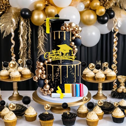 RASSLISA 50-Piece Graduation Cake Topper Set with Cap, Diploma, Books & Decorative Balls for 2026 High School College Senior Party Decor
