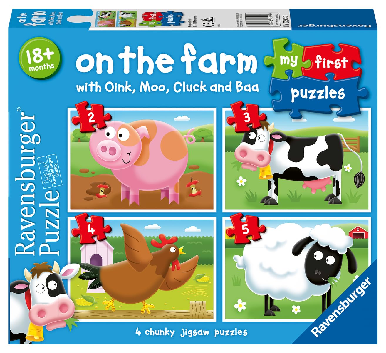 Ravensburger My First Puzzle: On The Farm (2, 3, 4 & 5 Piece) Jigsaw Puzzle for Kids – Unique Pieces, Perfect Fit, Ages 18 Months+