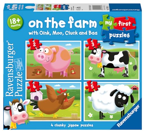 Ravensburger My First Puzzle: On The Farm (2, 3, 4 & 5 Piece) Jigsaw Puzzle for Kids – Unique Pieces, Perfect Fit, Ages 18 Months+