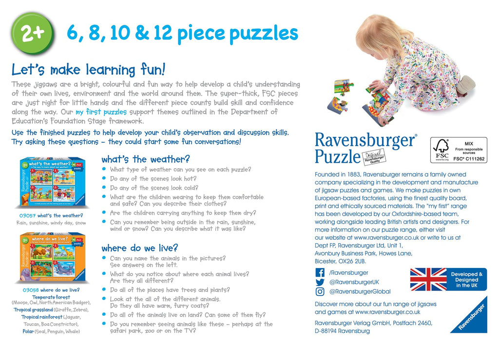Ravensburger My First Puzzles: What's The Weather? – 4 Progressive Jigsaw Puzzles for Toddlers (6, 8, 10 & 12 Pieces)