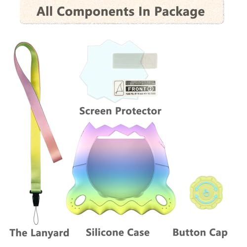 RAWECUD Silicone Case for Tamagotchi Paradise with Screen Protector and Lanyard, Rainbow