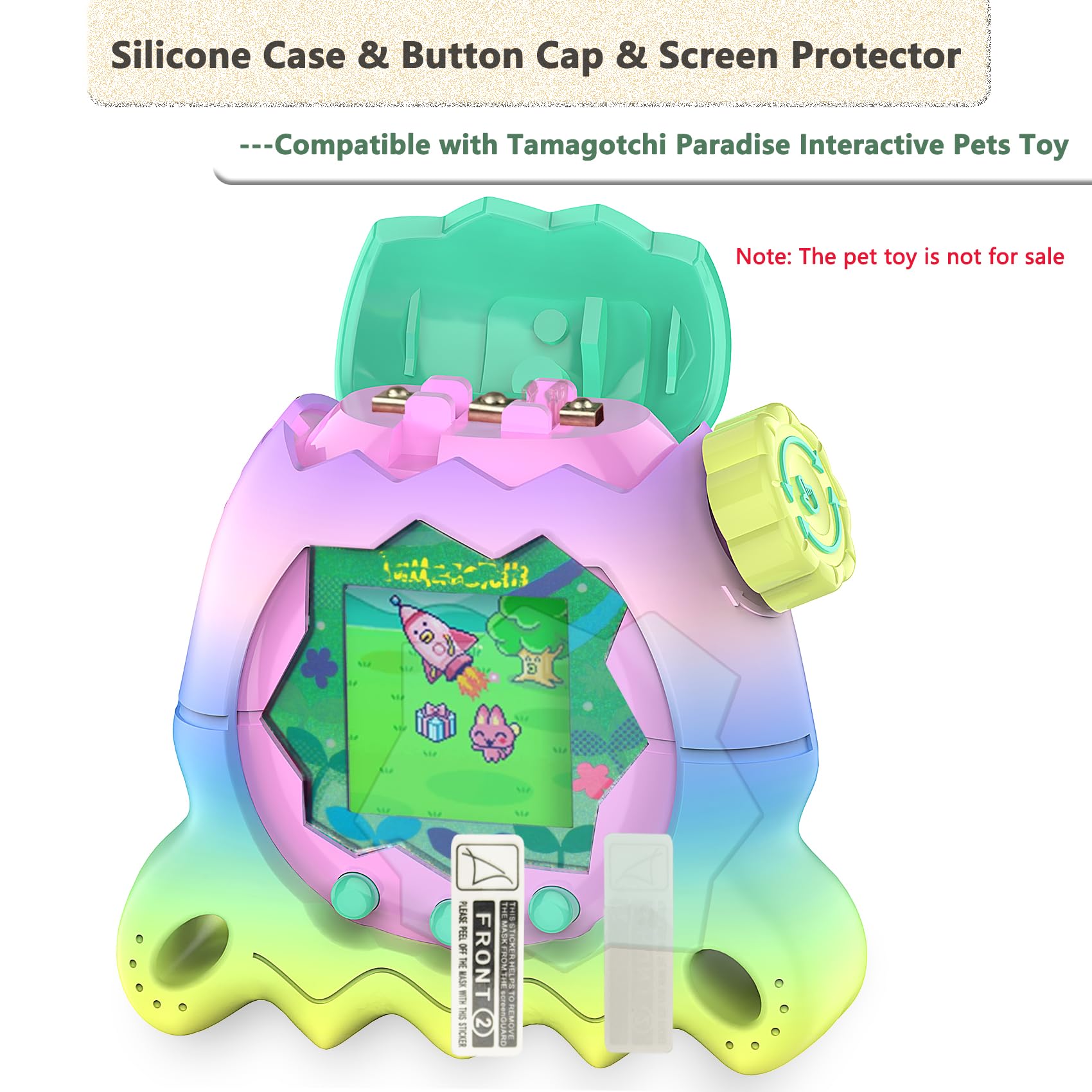 RAWECUD Silicone Case for Tamagotchi Paradise with Screen Protector and Lanyard, Rainbow