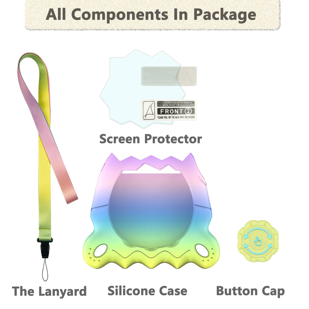 RAWECUD Silicone Case for Tamagotchi Paradise with Screen Protector and Lanyard, Rainbow