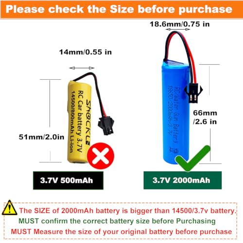 RC Car Battery 2000mAh (Upgraded) 3.7V Li-ion SM-2P – 2-Pack with USB Charger
