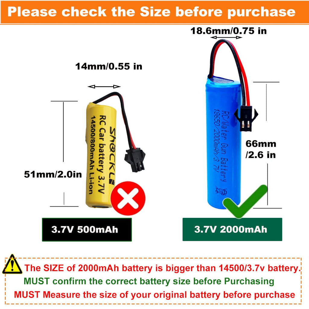 RC Car Battery 2000mAh (Upgraded) 3.7V Li-ion SM-2P – 2-Pack with USB Charger