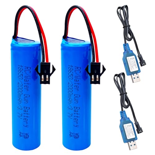 RC Car Battery 2000mAh (Upgraded) 3.7V Li-ion SM-2P – 2-Pack with USB Charger