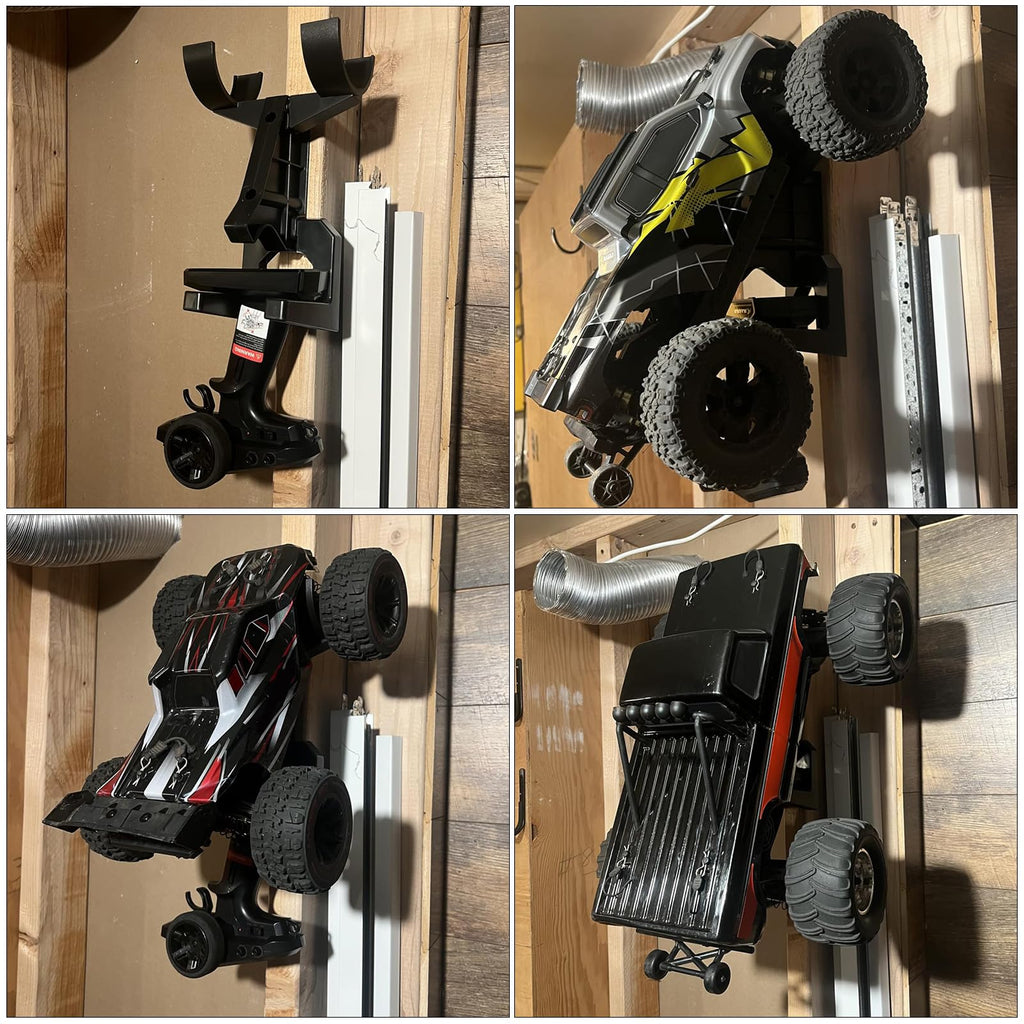 RC Car Wall Mount – Organize Your 1/14 to 1/24 RC Model and Transmitter, Prevents Tire and Shock Wear (Black)
