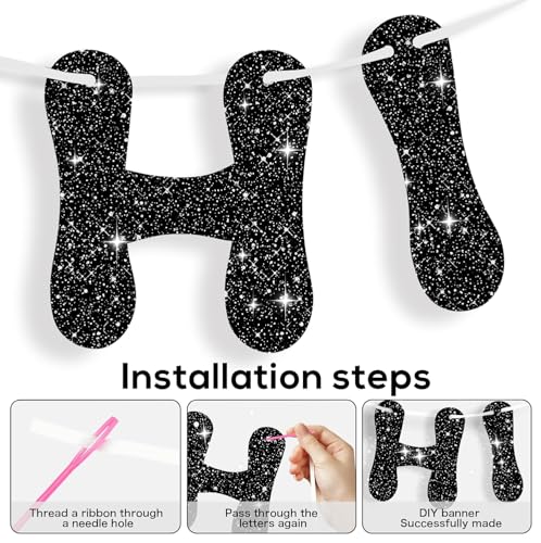 RCHBUDI 116-Piece Customizable Gold Glitter Banner Kit – DIY Letters & Numbers for Birthday, Graduation, Wedding