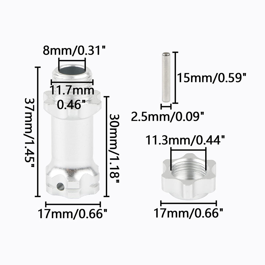 Rchobbytop 17mm Hex Adapter Extenders - 30mm Length, 34mm Total Width Increase for 1/8 RC Cars (4 Pack)