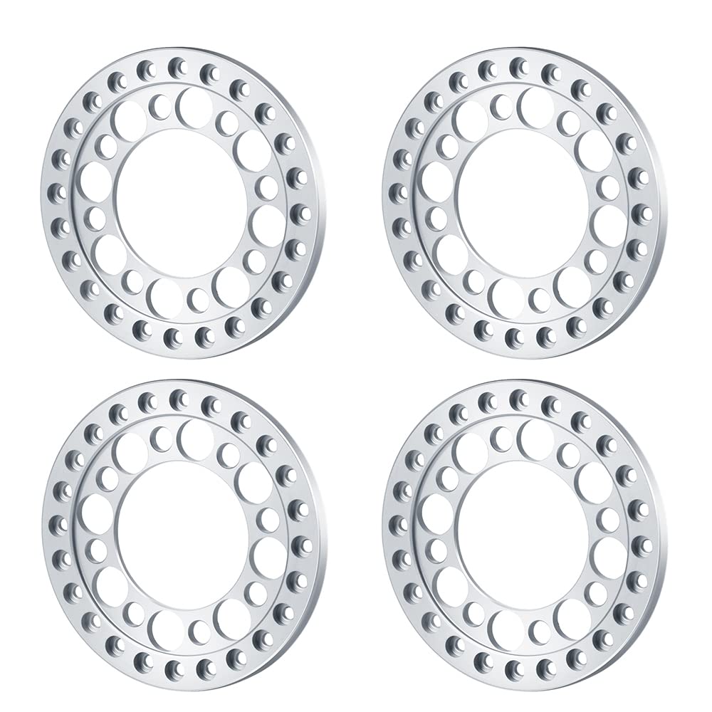 RCLIONS 4-Pack Aluminum 1.9" Beadlock Wheel Rim Rings for 1/10 RC Crawler (Silver)