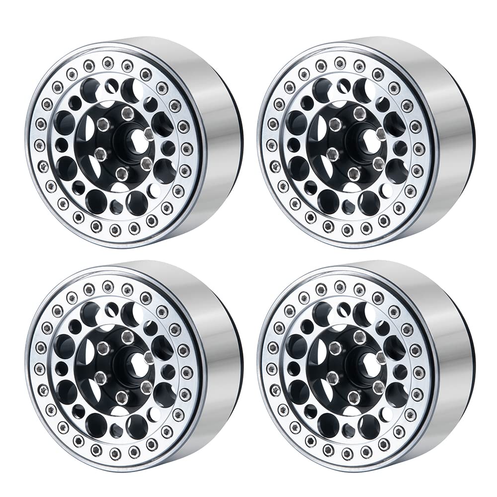 RCLIONS 4-Pack Aluminum 1.9" Beadlock Wheel Rim Rings for 1/10 RC Crawler (Silver)