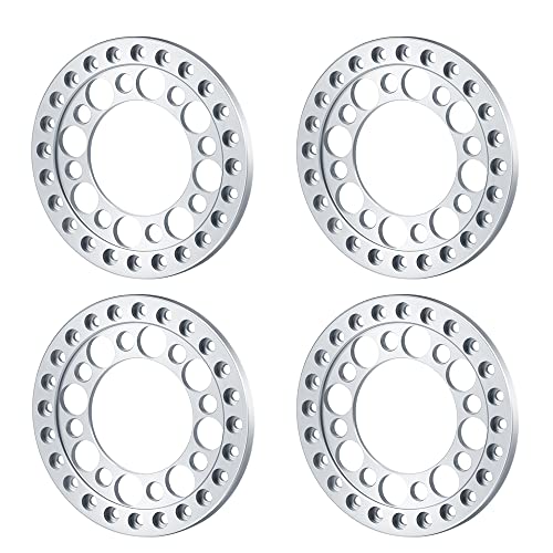 RCLIONS 4-Pack Aluminum 1.9" Beadlock Wheel Rim Rings for 1/10 RC Crawler (Silver)