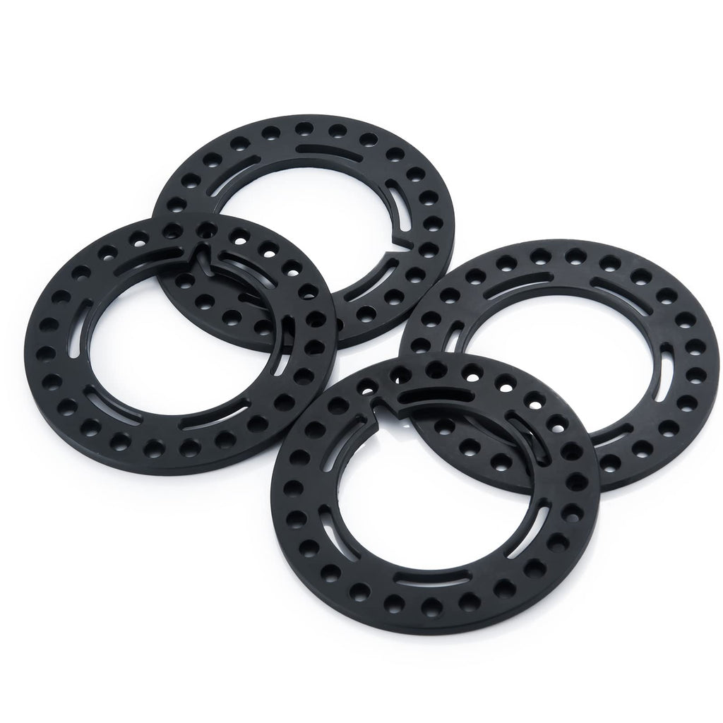 RCLIONS 4-Pack Aluminum 2.2 Inch Beadlock Wheel Rim Rings for 1/10 RC Crawler (Black)
