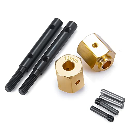 RCLIONS Brass Extended Wheel Hubs +13mm with Steel Stub Axle for Axial SCX10 III RC Crawler Upgrades