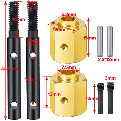 RCLIONS Brass Extended Wheel Hubs +13mm with Steel Stub Axle for Axial SCX10 III RC Crawler Upgrades