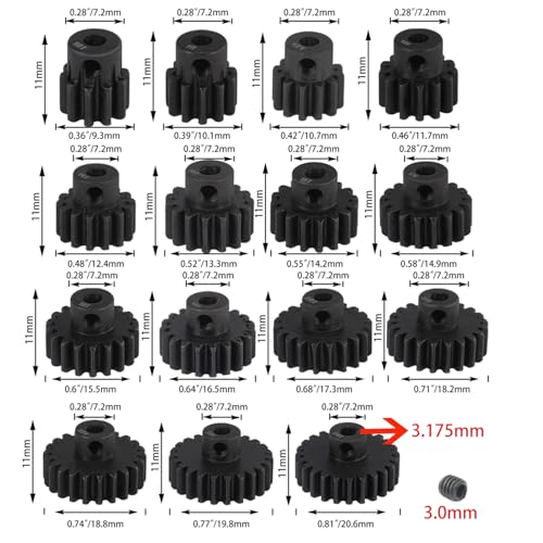 RcThjia 0.8M Hardened Steel Pinion Gear Set 14T-22T with Hex Key for RC Motors