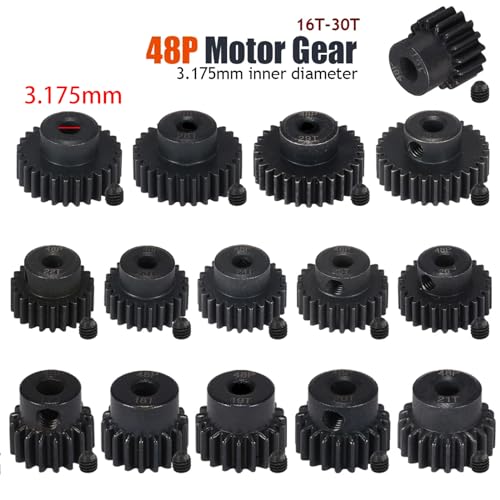 RcThjia 48P Hardened Steel Pinion Gear Set (5pcs) 16T-20T with Hex Key for RC Motor Shaft 3.175mm