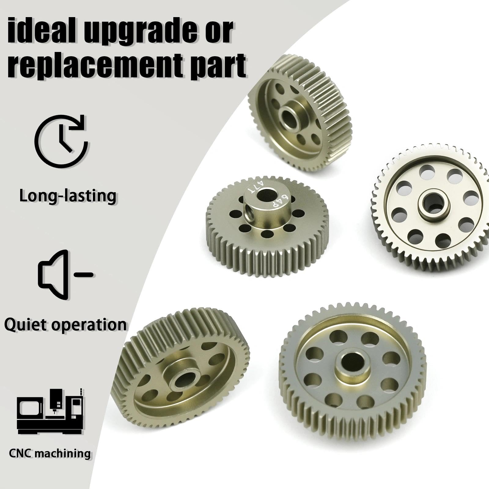 RcThjia 5-Pack 64P Aluminum Pinion Gears (46T-50T) for 3.175mm Shaft - 1/10 RC Car Upgrade