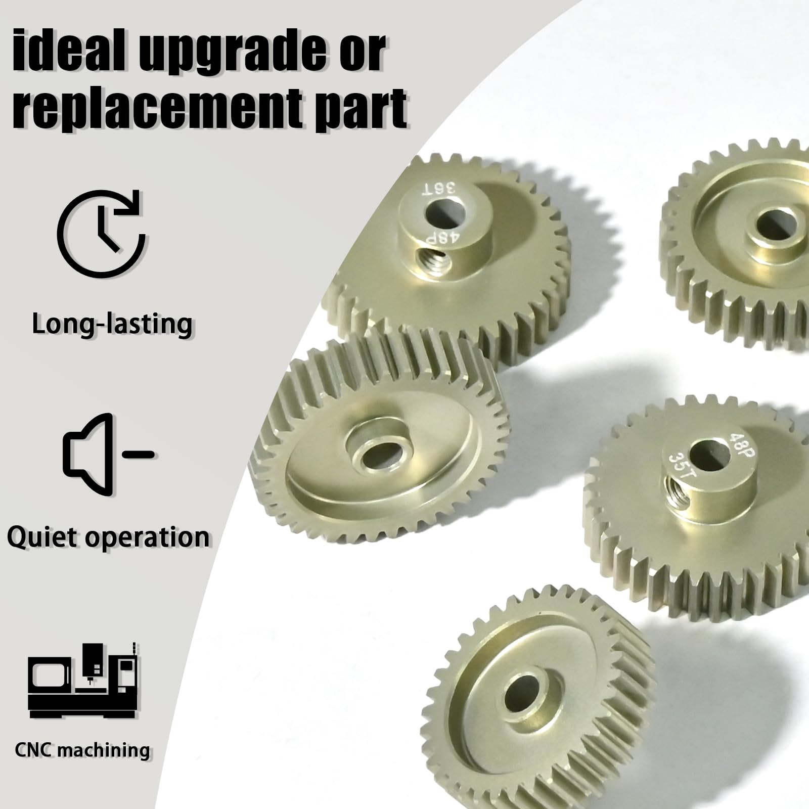 RcThjia 5Pcs 48P Aluminum Alloy Pinion Gear Set 3.175mm 33T-37T for 1/10 RC Cars, with M4 Screw and Hex Key