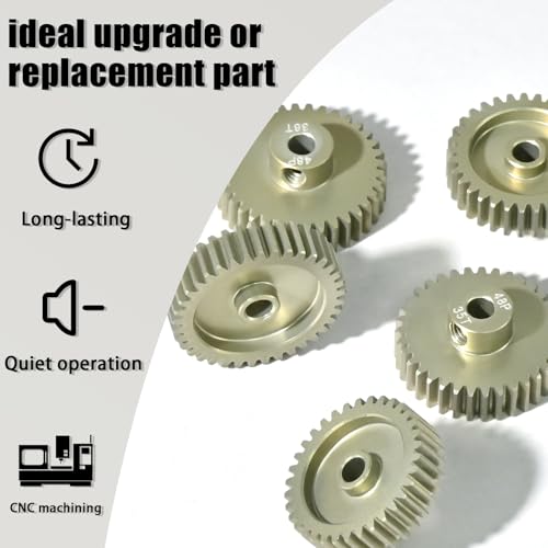 RcThjia 5Pcs 48P Aluminum Alloy Pinion Gear Set 3.175mm 33T-37T for 1/10 RC Cars, with M4 Screw and Hex Key