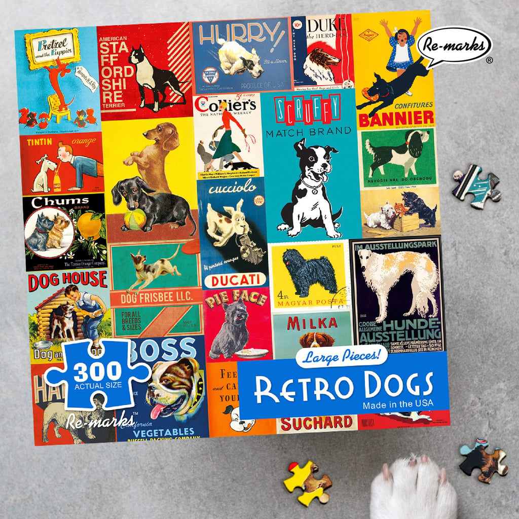 Re-Marks Retro Dogs 300-Piece Jigsaw Puzzle – Vintage Dog Breeds Collage
