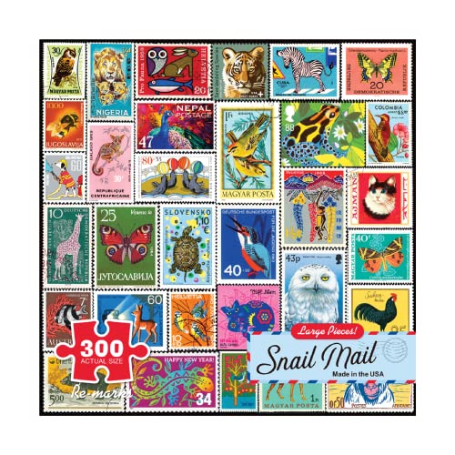 Re-Marks Snail Mail Postage-Stamp Collage Puzzle – 300-Piece Jigsaw Featuring Vintage Animal Stamps