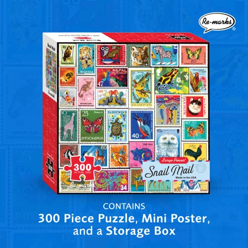 Re-Marks Snail Mail Postage-Stamp Collage Puzzle – 300-Piece Jigsaw Featuring Vintage Animal Stamps