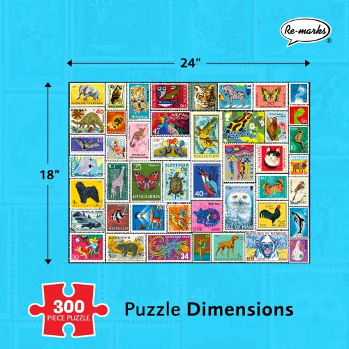 Re-Marks Snail Mail Postage-Stamp Collage Puzzle – 300-Piece Jigsaw Featuring Vintage Animal Stamps