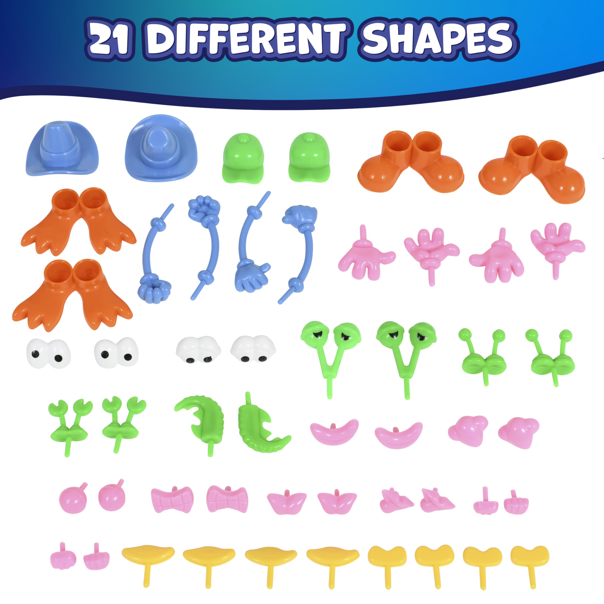 READY 2 LEARN 52-Piece Dough Character Accessories: 21 Shapes for Playdough Animals & Stories