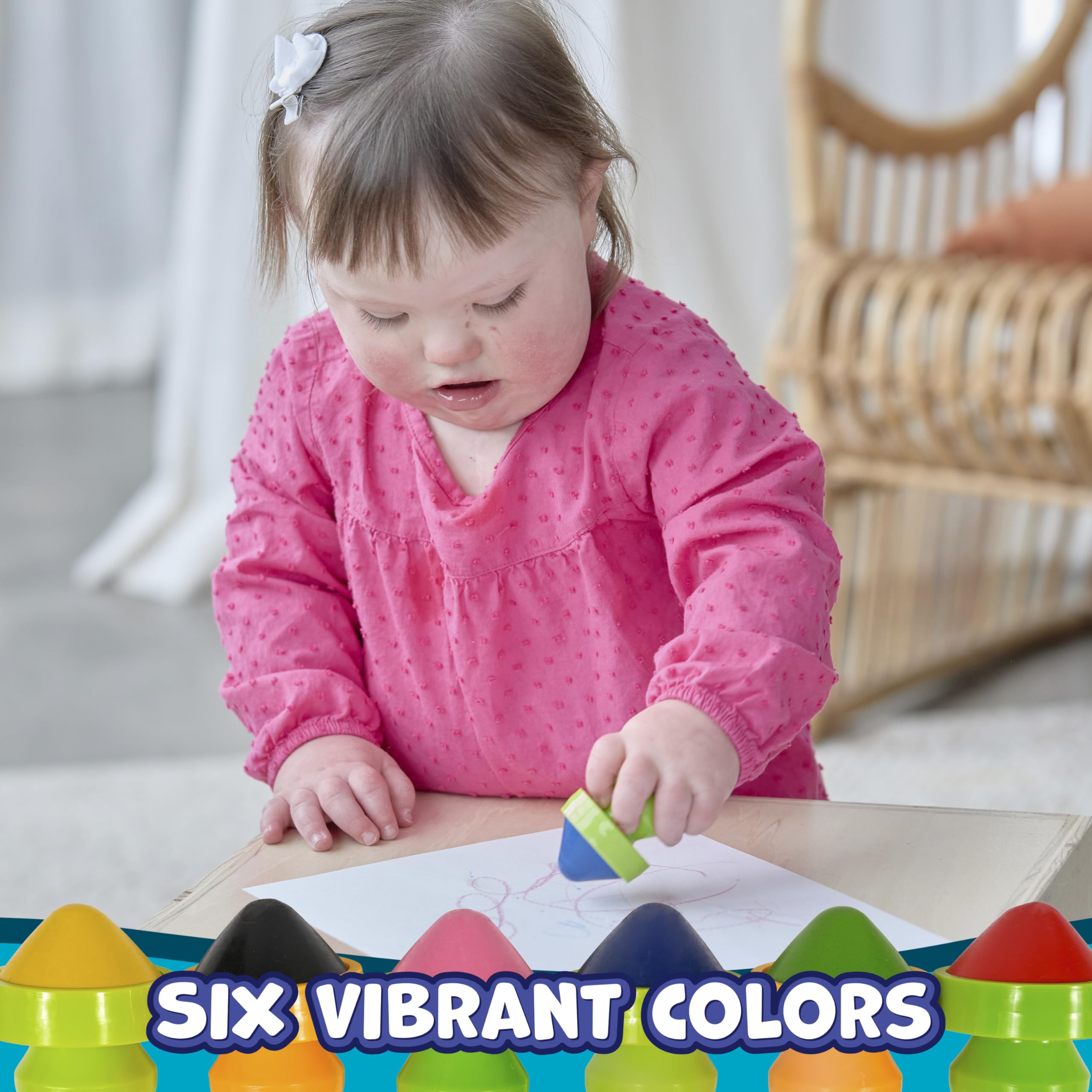 READY 2 LEARN Easy Grip Crayons - 6 Non-Toxic Colors, Palm-Grasp, Refillable, for Ages 18m+