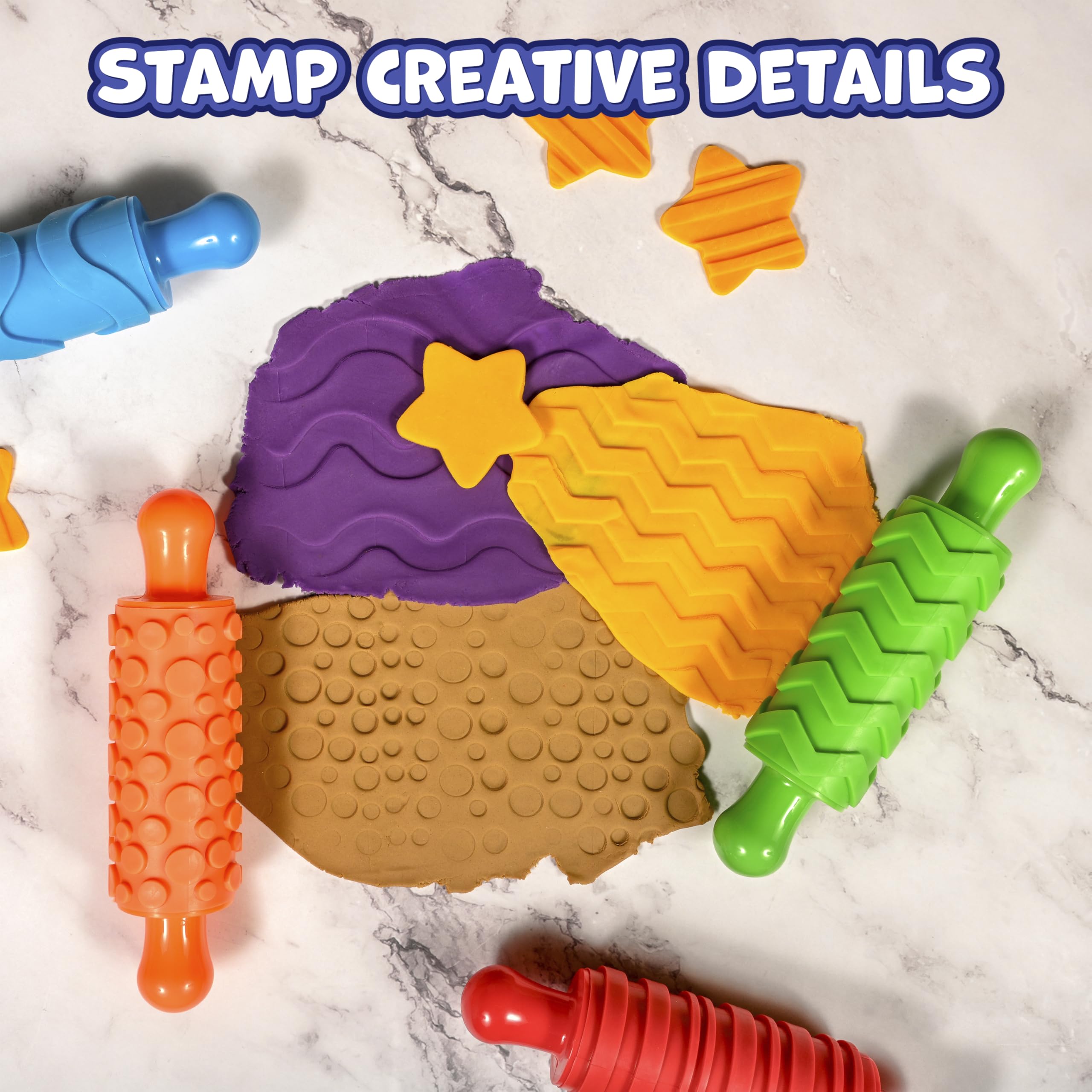 READY 2 LEARN Texture Rollers Set of 4 – Patterned Rolling Pins for Paint, Clay & Dough, Kids Art Tools