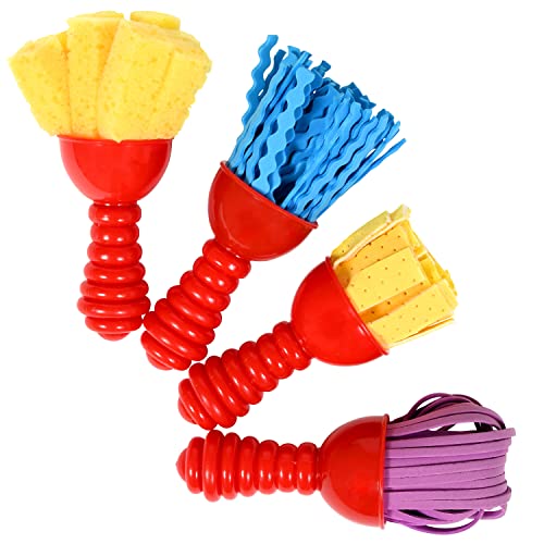 READY 2 LEARN Textured Art Tools Set of 4 – Jumbo Paint Brushes for Toddlers with Chamois, Sponge, Foam Noodle & Zigzag Tips
