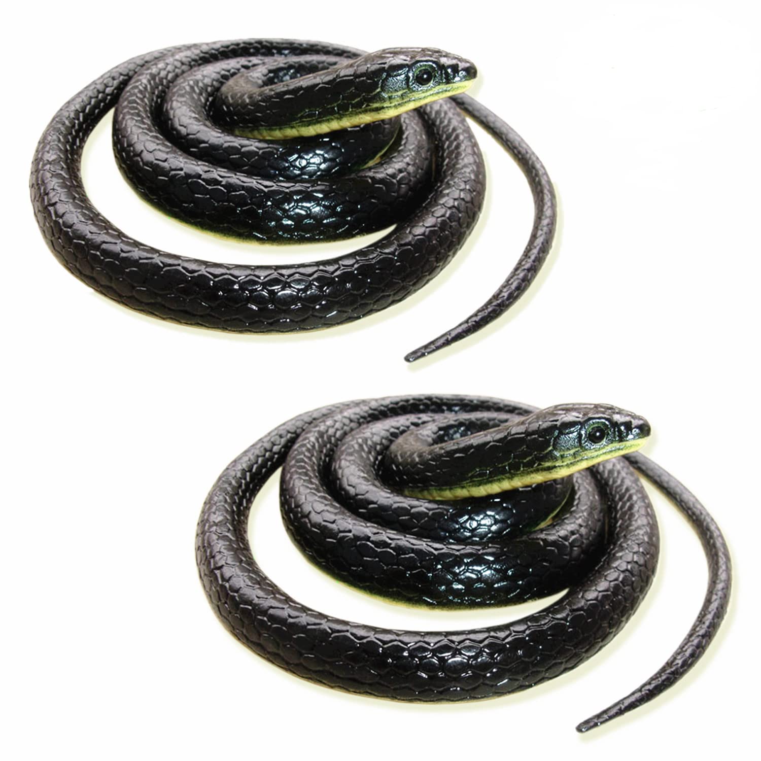 Realistic 49" Rubber Black Mamba 2-Pack – Coiled Fake Snake for Garden Deterrent, Prank Gags & Halloween Props