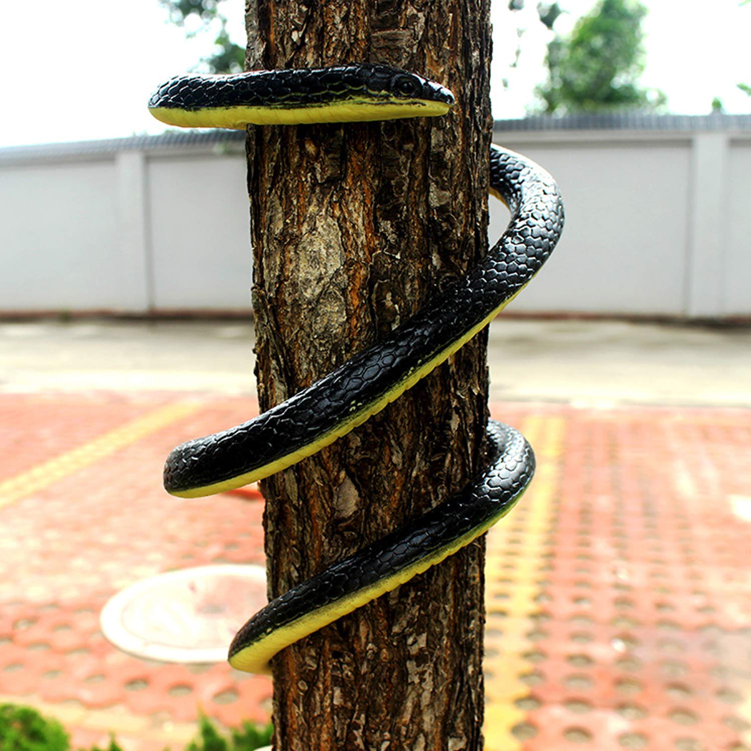 Realistic 49" Rubber Black Mamba 2-Pack – Coiled Fake Snake for Garden Deterrent, Prank Gags & Halloween Props
