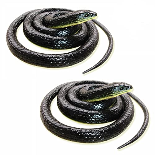 Realistic 49" Rubber Black Mamba 2-Pack – Coiled Fake Snake for Garden Deterrent, Prank Gags & Halloween Props