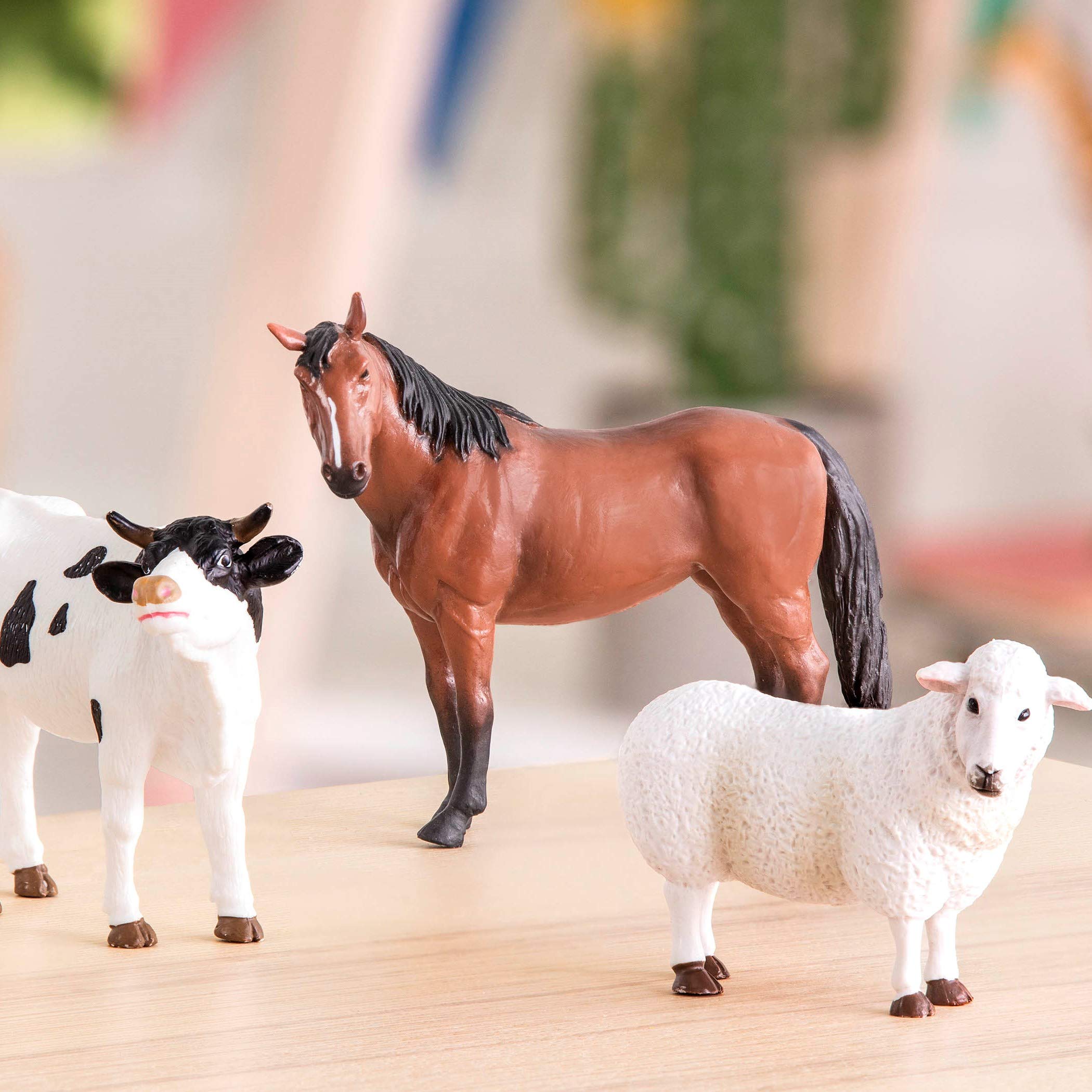 Realistic Farm Animal Figurines Set of 3 – Plastic Horse, Bull & Sheep Toys for Kids Ages 3+