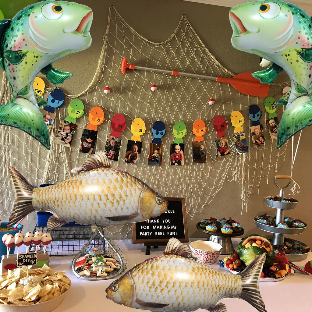 Realistic Fish Foil Balloons 4 Pack - Gone Fishing Party Decorations, Ocean Under the Sea Balloons