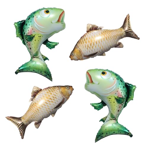 Realistic Fish Foil Balloons 4 Pack - Gone Fishing Party Decorations, Ocean Under the Sea Balloons