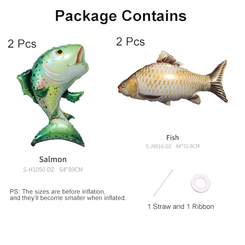 Realistic Fish Foil Balloons 4 Pack - Gone Fishing Party Decorations, Ocean Under the Sea Balloons