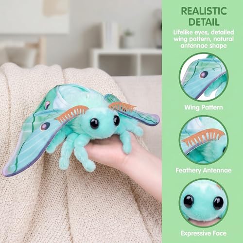 Realistic Luna Moth Plush Toy - Soft 7.5 Inch Stuffed Animal Keychain, Cute Green Moth Plushie